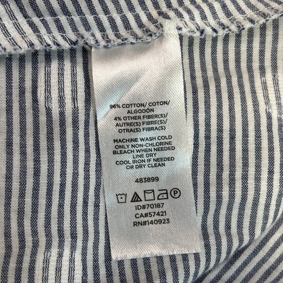 LOFT Wrap Top Medium Blue White Striped Polka Dot Short Sleeve Cotton Blouse - Picture 9 of 9